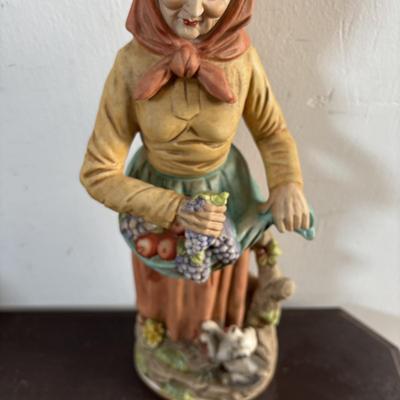 LOT 586: Vintage Brown Glazed Planter, Made in USA Planter & "Gathering Granny" Figurine