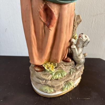LOT 586: Vintage Brown Glazed Planter, Made in USA Planter & "Gathering Granny" Figurine