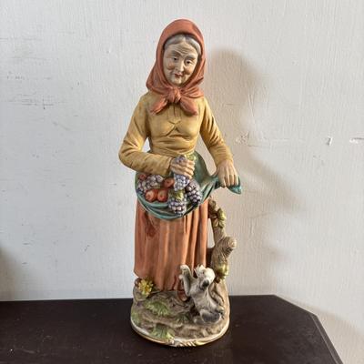 LOT 586: Vintage Brown Glazed Planter, Made in USA Planter & "Gathering Granny" Figurine