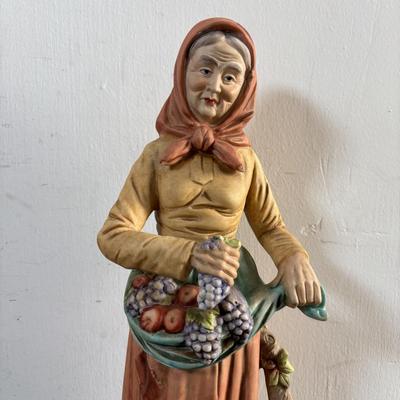 LOT 586: Vintage Brown Glazed Planter, Made in USA Planter & "Gathering Granny" Figurine
