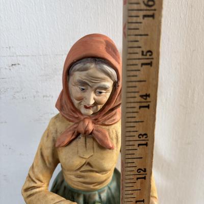 LOT 586: Vintage Brown Glazed Planter, Made in USA Planter & "Gathering Granny" Figurine