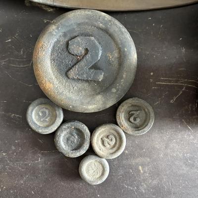 LOT 287: Vintage Scale Weights & Tray