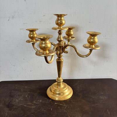 LOT 588: Vintage Floral Lamp, Brass Candelabra & Pressed Glass Oval Candy Dish & Arnart Teacup