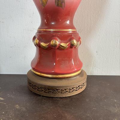 LOT 588: Vintage Floral Lamp, Brass Candelabra & Pressed Glass Oval Candy Dish & Arnart Teacup