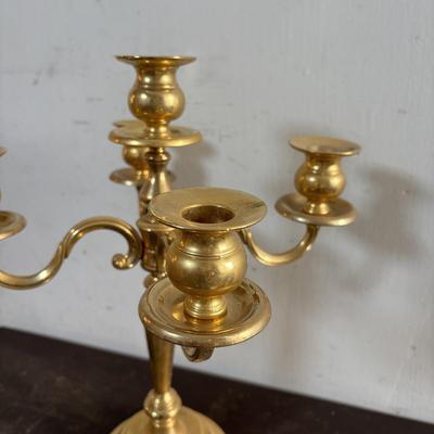 LOT 588: Vintage Floral Lamp, Brass Candelabra & Pressed Glass Oval Candy Dish & Arnart Teacup