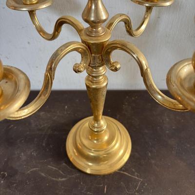 LOT 588: Vintage Floral Lamp, Brass Candelabra & Pressed Glass Oval Candy Dish & Arnart Teacup