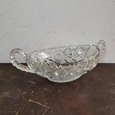 LOT 588: Vintage Floral Lamp, Brass Candelabra & Pressed Glass Oval Candy Dish & Arnart Teacup