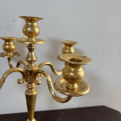LOT 588: Vintage Floral Lamp, Brass Candelabra & Pressed Glass Oval Candy Dish & Arnart Teacup