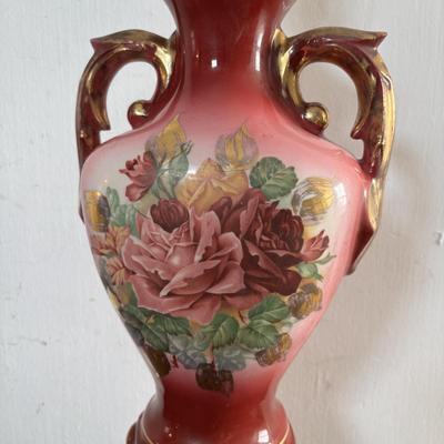 LOT 588: Vintage Floral Lamp, Brass Candelabra & Pressed Glass Oval Candy Dish & Arnart Teacup