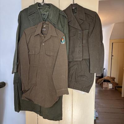 LOT 593: Military Issued Clothing: Officers Shirt, Uniform Jacket & Trousers & Trench Coat