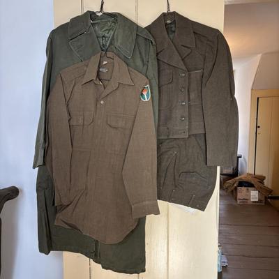 LOT 593: Military Issued Clothing: Officers Shirt, Uniform Jacket & Trousers & Trench Coat