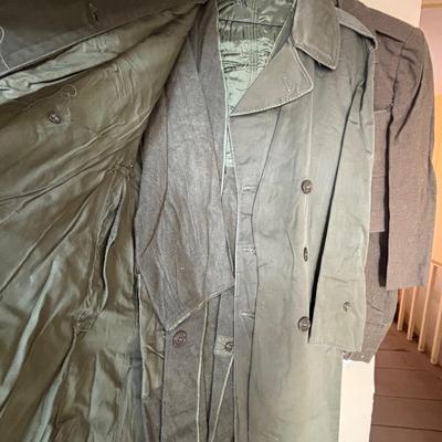 LOT 593: Military Issued Clothing: Officers Shirt, Uniform Jacket & Trousers & Trench Coat