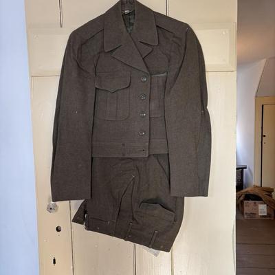 LOT 593: Military Issued Clothing: Officers Shirt, Uniform Jacket & Trousers & Trench Coat