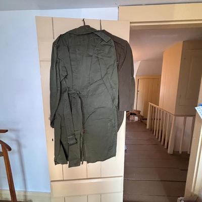 LOT 593: Military Issued Clothing: Officers Shirt, Uniform Jacket & Trousers & Trench Coat