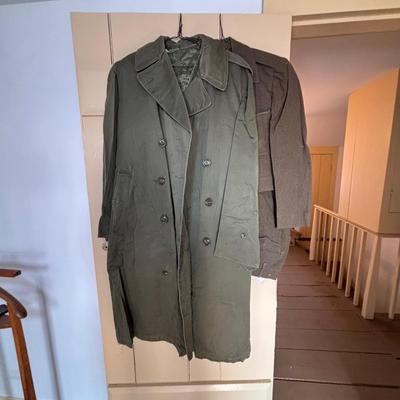 LOT 593: Military Issued Clothing: Officers Shirt, Uniform Jacket & Trousers & Trench Coat