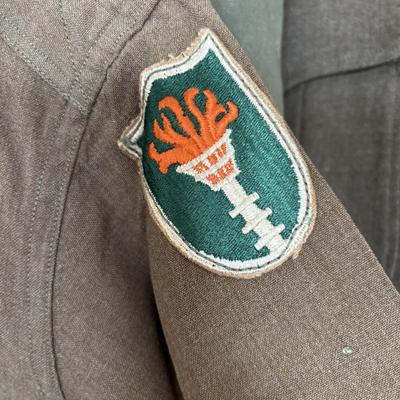 LOT 593: Military Issued Clothing: Officers Shirt, Uniform Jacket & Trousers & Trench Coat