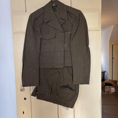 LOT 593: Military Issued Clothing: Officers Shirt, Uniform Jacket & Trousers & Trench Coat