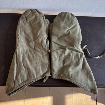 LOT 594: Military Issued Coat, Long John Thermal Shirts/Pants, Gloves along with Leather Mittens