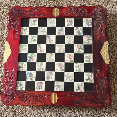 LOT 597: Vintage Carved Wooden Japanese Folding Chess Set
