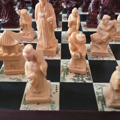LOT 597: Vintage Carved Wooden Japanese Folding Chess Set