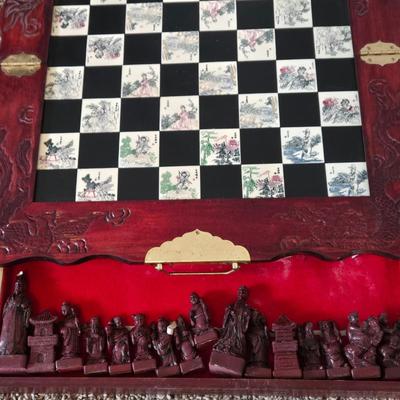 LOT 597: Vintage Carved Wooden Japanese Folding Chess Set