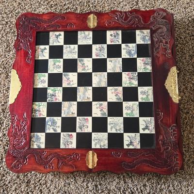 LOT 597: Vintage Carved Wooden Japanese Folding Chess Set