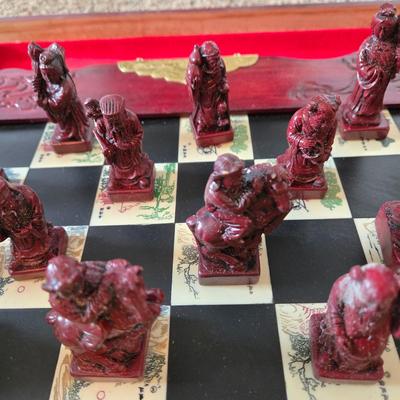 LOT 597: Vintage Carved Wooden Japanese Folding Chess Set