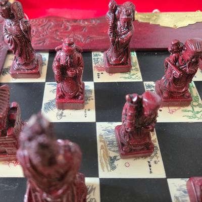 LOT 597: Vintage Carved Wooden Japanese Folding Chess Set