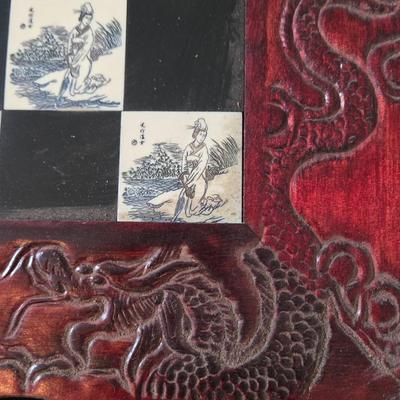 LOT 597: Vintage Carved Wooden Japanese Folding Chess Set