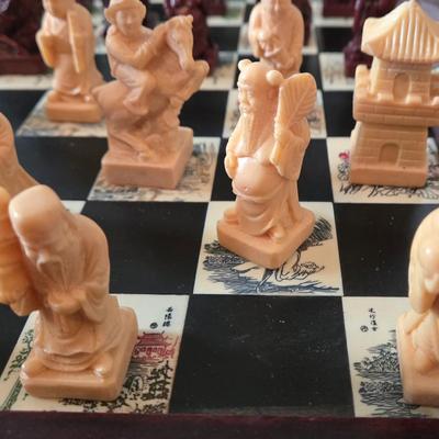 LOT 597: Vintage Carved Wooden Japanese Folding Chess Set