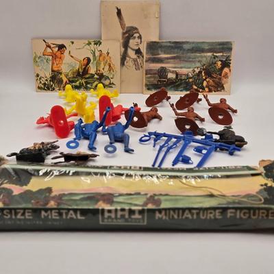 LOT 598: Vintage Postcards, Plastic Toy Figures, & Metal Miniatures