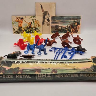 LOT 598: Vintage Postcards, Plastic Toy Figures, & Metal Miniatures