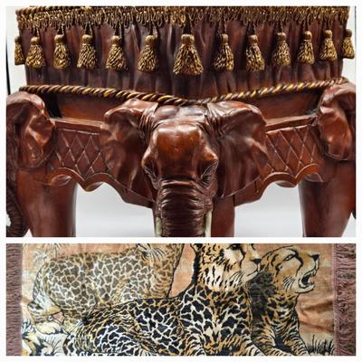 LOT 599: Toscano Maharajah Elephants Upholstered & Leopard Tapestry
