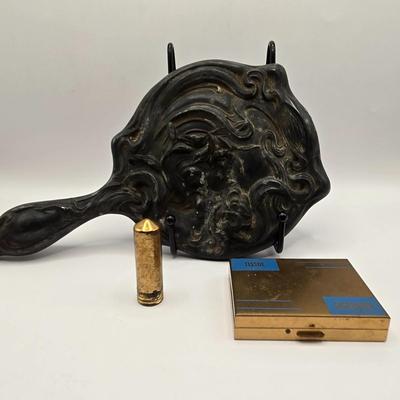 LOT 601: Antique Hand Mirror, Tissue Holder, & Lipstick