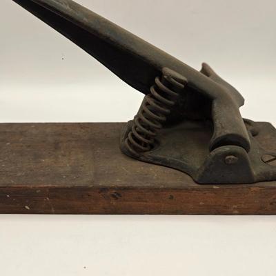 LOT 605: Cherry King Wooden Box , Antique Nut Cracker, Immersible Thermometer, Awl, Metal Gate Handle, Upholster Tack Hammer, &...