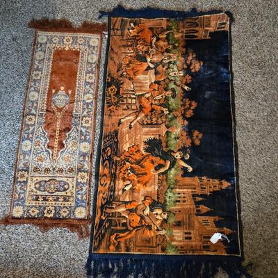 LOT 607: Antique Spanish Dancing Music Velour Colosseum Towers Wall Art Tapestry & Prayer Rug/Wall Art Tapestry