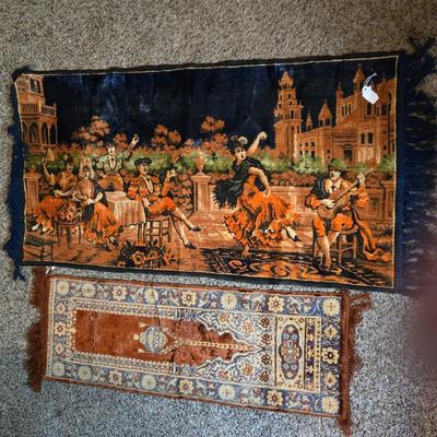 LOT 607: Antique Spanish Dancing Music Velour Colosseum Towers Wall Art Tapestry & Prayer Rug/Wall Art Tapestry
