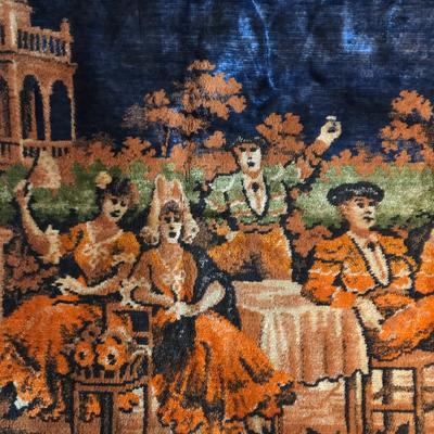 LOT 607: Antique Spanish Dancing Music Velour Colosseum Towers Wall Art Tapestry & Prayer Rug/Wall Art Tapestry