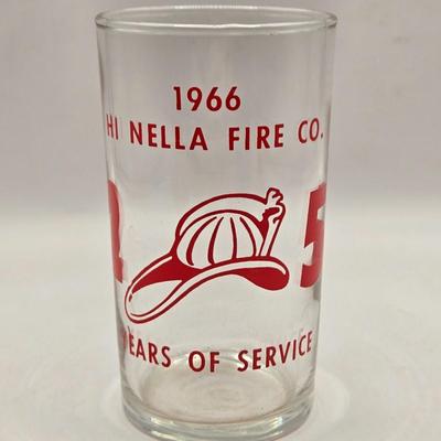 LOT 608: Hi Nella Fire Company 1966 Glass, Pine Hill Scout Mug, Milk Glass Sugar Bowl Regent Sheffield Knife, Glass Cake/Display Stands,...