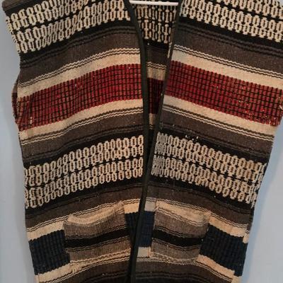 LOT 618: Vintage Blanket Vest, Neolite Boots with Detailed Decoration, & Unknown Brand Black Boots
