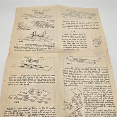 LOT 619: Various Postcards, Greeting Cards, Comic Strips, Matches, Stamps, & Coin Trick Block Puzzle Instructions