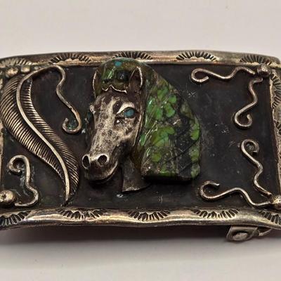LOT 620: Silver Toned Belt Buckle, Bolo Tie, & Watch Band Parts