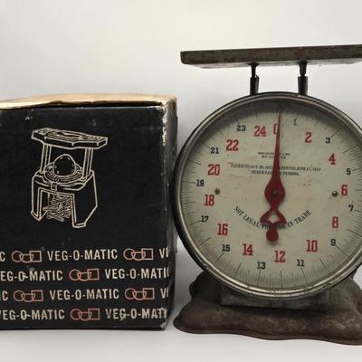 LOT 624:Antique Kitchen Scale, & Veg-O-Matic Food Preparer