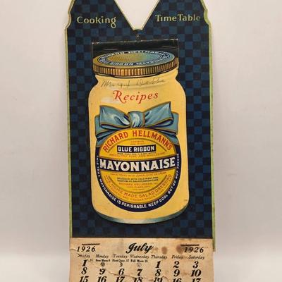 LOT 626: Small Pitcher , Appears to be Handmade, Antique Stoneware Crock Jug, Vintage Rolling Pin,1926 Hellmann's Mayonnaise...