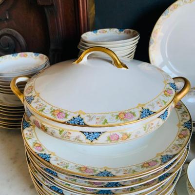 LOT 628: Nippon Magenta China Including Diner Plates, Serving Platter and Bowls with Lids, Cups Saucers and More