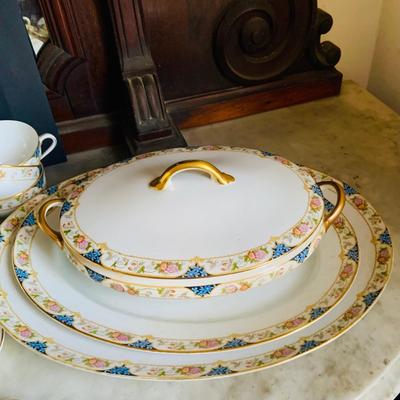 LOT 628: Nippon Magenta China Including Diner Plates, Serving Platter and Bowls with Lids, Cups Saucers and More