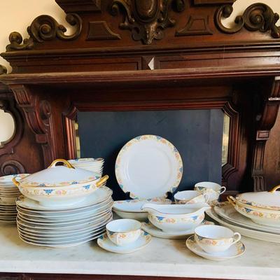 LOT 628: Nippon Magenta China Including Diner Plates, Serving Platter and Bowls with Lids, Cups Saucers and More