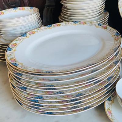 LOT 628: Nippon Magenta China Including Diner Plates, Serving Platter and Bowls with Lids, Cups Saucers and More
