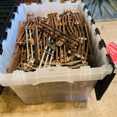 LOT633: Bin Full of Miniature Rail Road Train Tracks - As Is