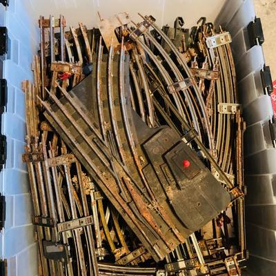 LOT633: Bin Full of Miniature Rail Road Train Tracks - As Is